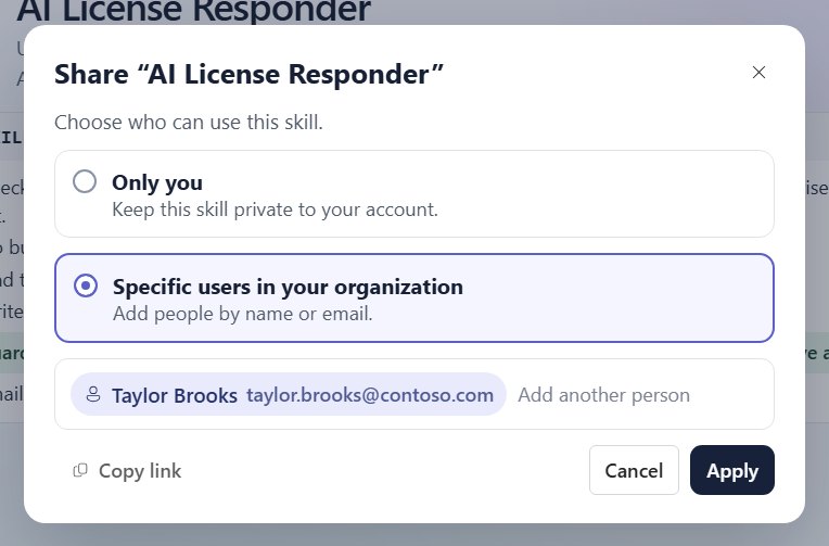 Share dialog with Specific users in your organization selected and Taylor Brooks added